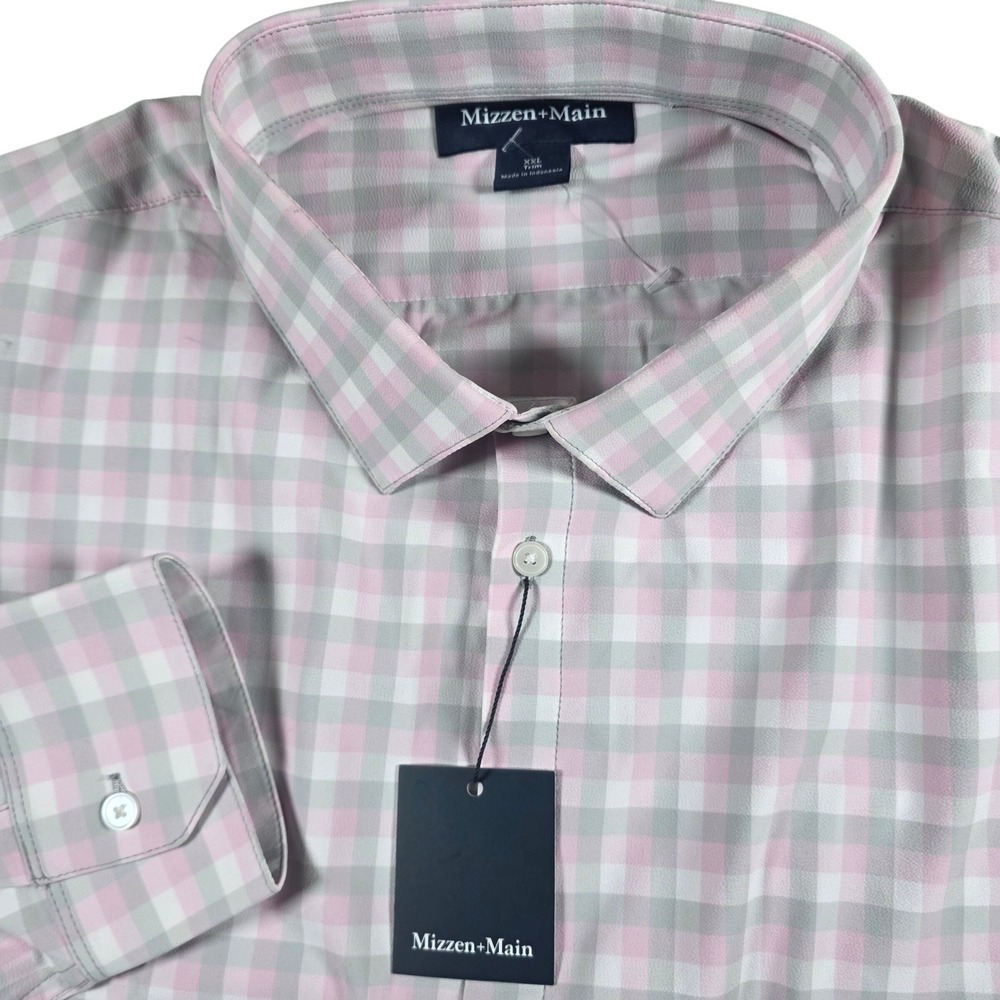 Mizzen + Main Monaco Dress Shirt Mens XXL Rose Triple Plaid Trim Fit 1WS-1647